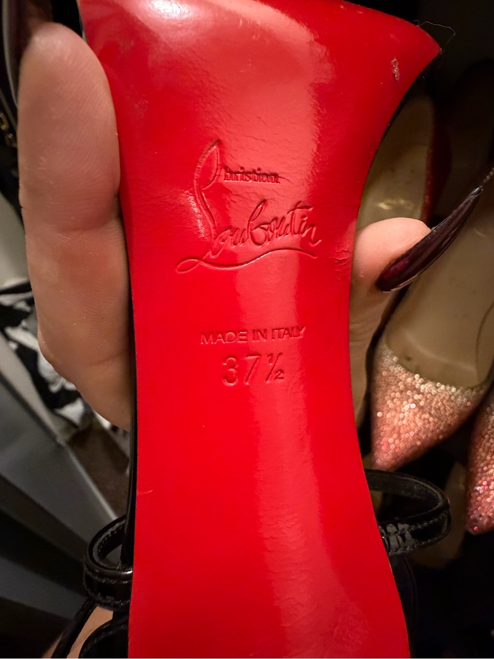 Christian Louboutin Blakissima Patent Leather Strappy ๐ & ๐ accents. - Picture 6 of 10